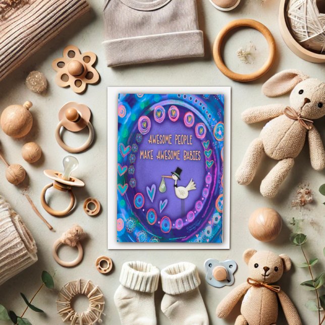 Carte Bébés géniaux mignonne Funny Purple Stork (Créateur téléchargé)