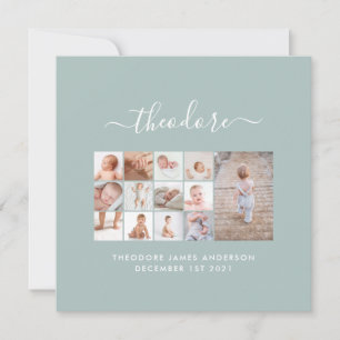 Carte Bébés première année photo collage script bleu