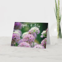 Bee Happy avec Fleur Allium violet Anniversaire