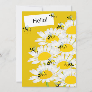 Carte Bee on Flower Flat Greeting Card -Jaune fond
