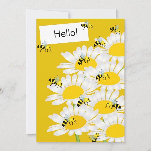 Carte Bee on Flower Flat Greeting Card -Jaune fond (Devant)
