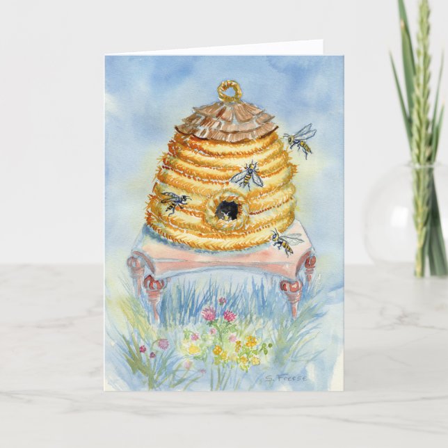 Carte Bee Skep Blank Notecard (Devant)