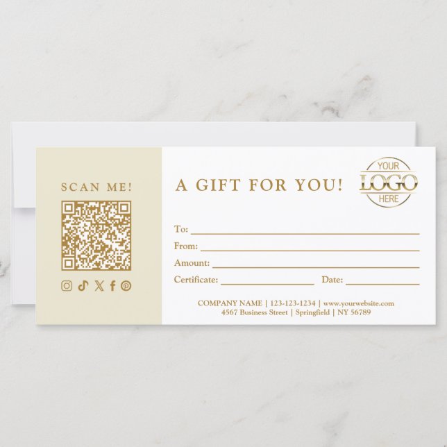 Carte Beige Modern Elegant Custom Business Gift Card (Devant)