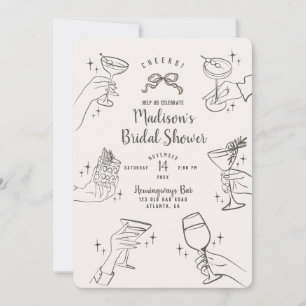 Carte Beige Retro Cocktail Party Fête des mariées Invita