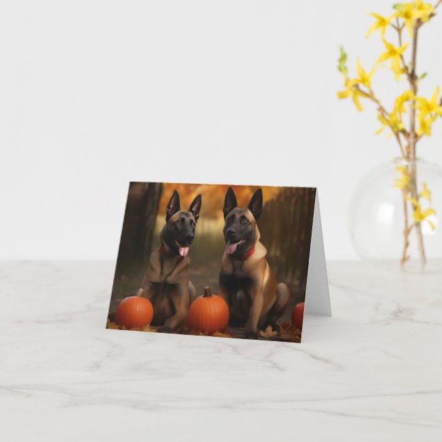 Carte Belge Malinoi Puppy Automne Citrouille de plaisir (Fleur jaune)