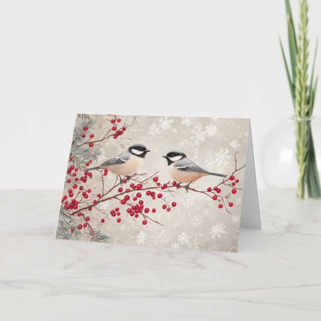 Carte Béliers et baies rouges avec des flocons de neige (Devant)