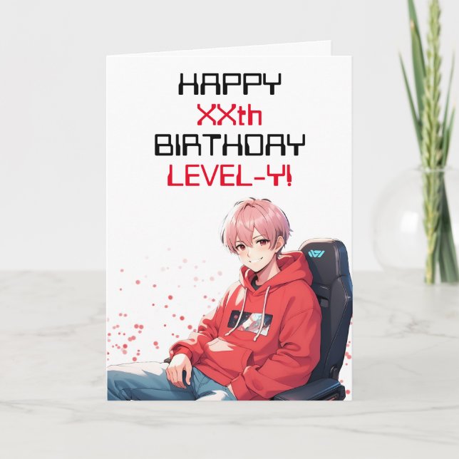Carte Belle âge de jeu d'Anime rouge et blanc Anniversai (Devant)