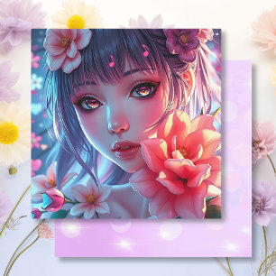 Carte Belle Anime Girl Glitchcore Floral