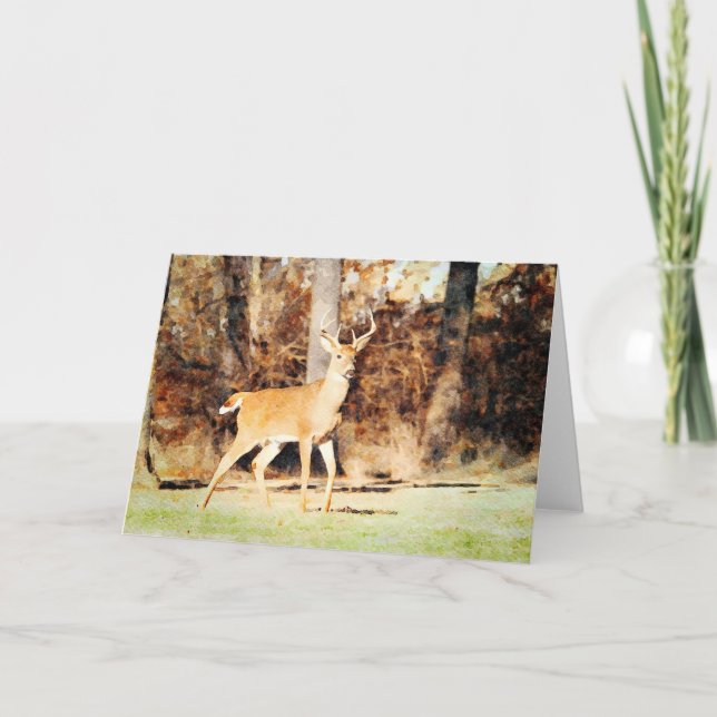 Carte Belle Aquarelle blanche cerf Buck blanc (Devant)