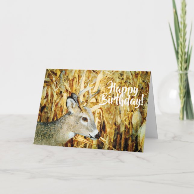 Carte Belle Aquarelle de cerf blanc Buck Anniversaire (Devant)