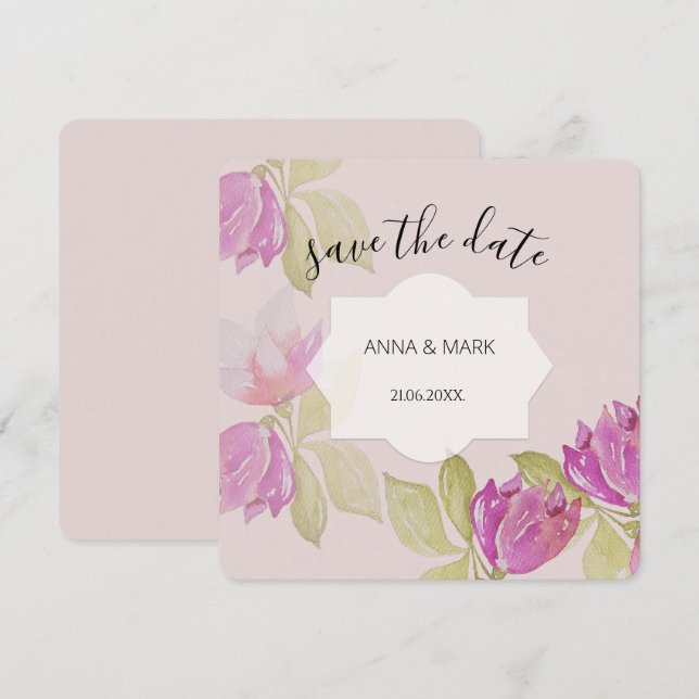 Carte Belle Aquarelle rose Fleurs peintes à la main (Devant / Derrière)