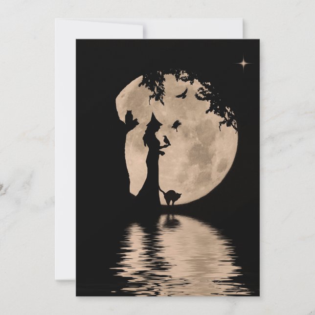 Carte Belle Bénédiction Samhain avec sorcière et animaux (Devant)