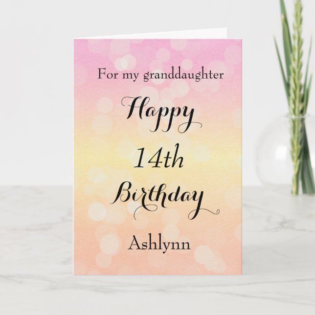 Carte Belle Bokeh 14e anniversaire petite-fille (Devant)