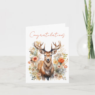 Carte Belle Cerf Entouré de Fleurs