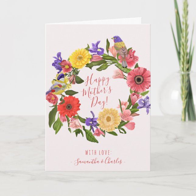 Carte Belle couronne florale brillante Bonne fête des mè (Devant)