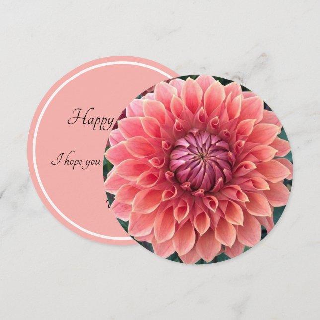 Carte Belle Dahlia Joyeux Anniversaire Custom Text Circl (Devant / Derrière)