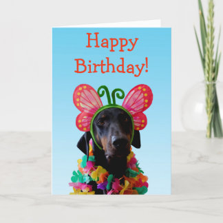Carte Belle Doberman chien papillon anniversaire