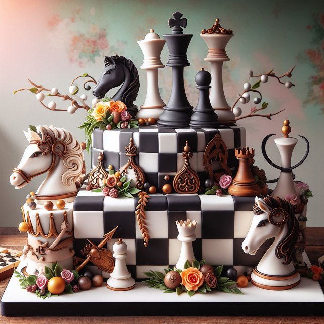 CARTE BELLE ÉCHECS THÈME BIRTHDAME GÂTEAU D'ANNIVERSAIRE (Créateur téléchargé)