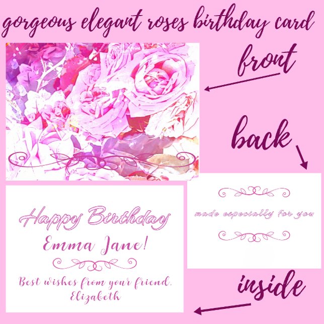 Carte Belle Elégante Aquarelle Roses heureux anniversair (Créateur téléchargé)