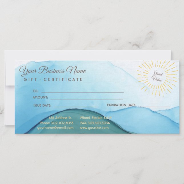 Carte Belle encre aquarelle abstraite bleue (Devant)