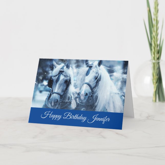 Carte Belle équipe de chevaux Photo d'hiver Anniversaire (Devant)