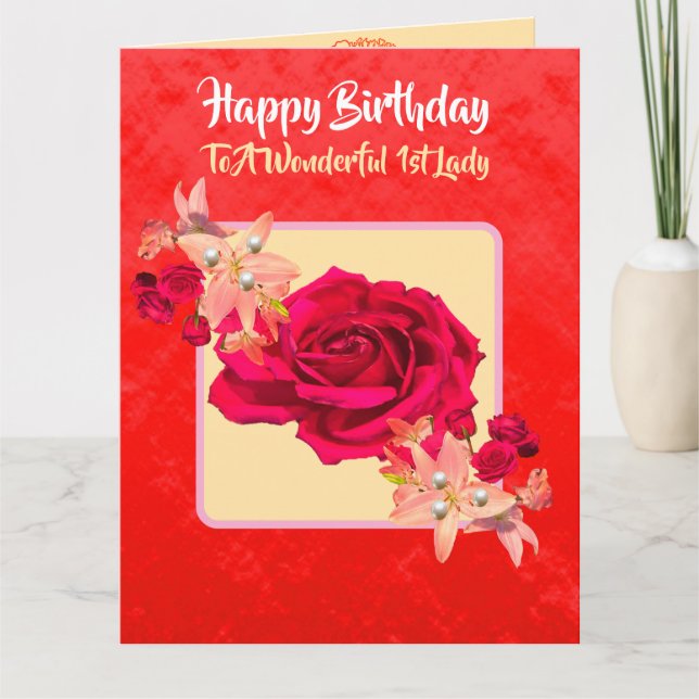 Carte Belle Étincelle Rouge Rose 1ère Dame Anniversaire (Devant)