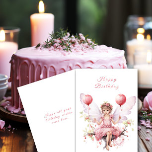 Carte Belle Fée d'anniversaire rose et lavande