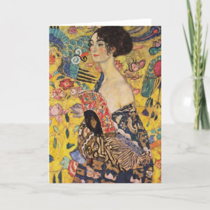 Carte Belle femme avec ventilateur par Klimt
