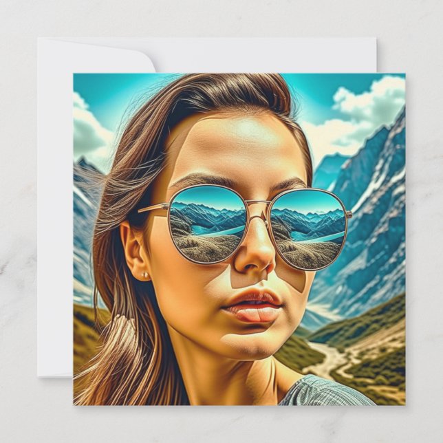 Carte Belle femme dans les lunettes de soleil La réflexi (Devant)