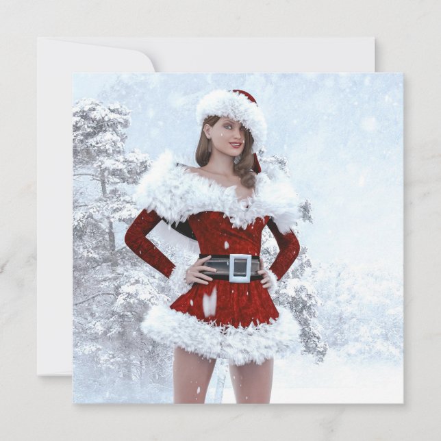 Carte Belle femme de Noël au-dessus de la neige hivernal (Devant)