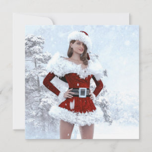 Carte Belle femme de Noël au-dessus de la neige hivernal