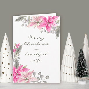 Carte Belle Femme Joli rose Poinsettia Noël