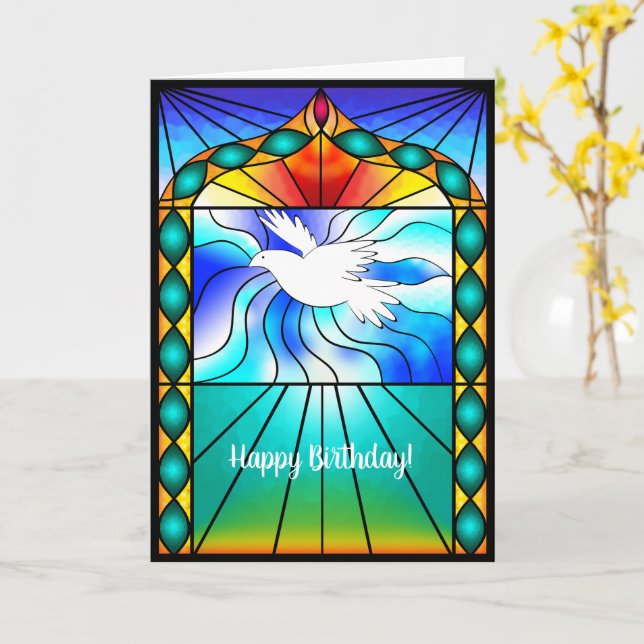 Carte Belle Fenêtre en verre de la colombe (Fleur jaune)