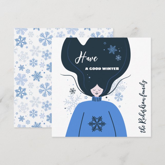 Carte Belle fille Bon hiver (Devant / Derrière)