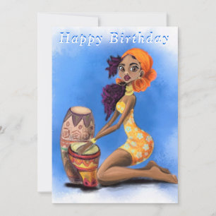 Carte Belle Fille de batteur africaine - Joyeux annivers