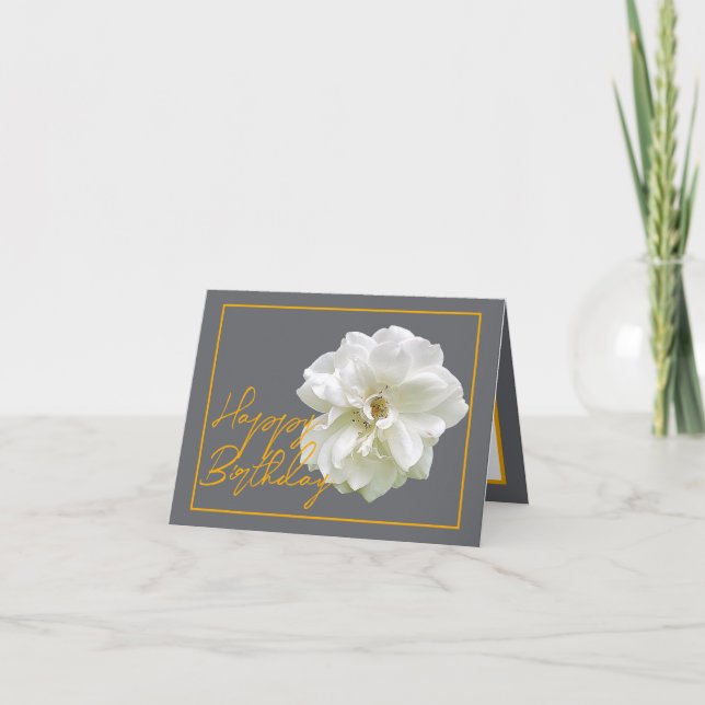 Carte Belle Fleur de Rose Blanche Plutôt Joyeux Annivers (Devant)