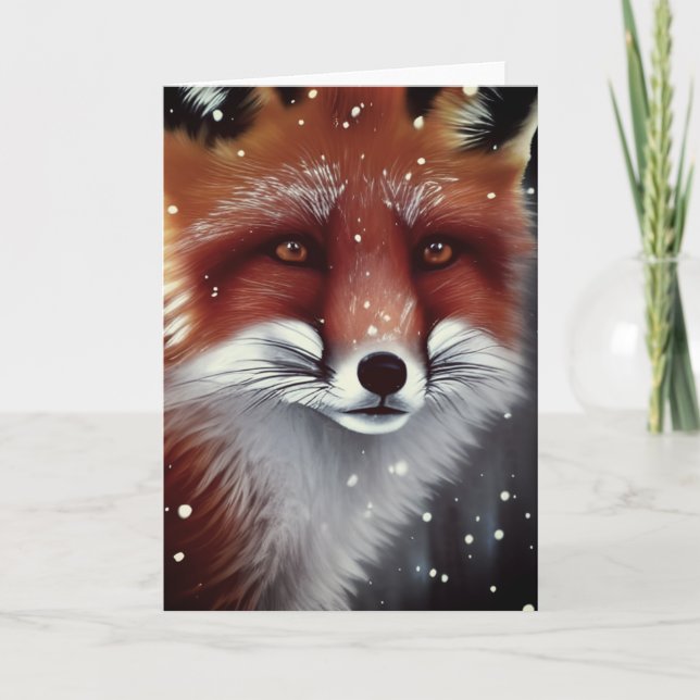 Carte Belle Fluffy Renard Rouge en neige Noël (Devant)