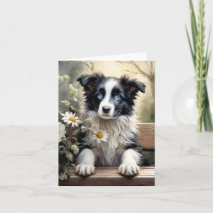 Carte Belle Frontière Collie Fleurs de Chien Blank Salut