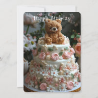 Belle gâteau d'anniversaire Teddy Bear Joli Fleurs