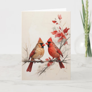 Carte Belle Homme Femme Cardinales Rouges Peinture Blank