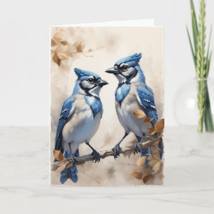 Carte Belle Jays Bleus assis sur le membre d'arbre blanc
