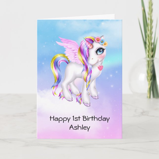 Carte Belle licorne avec Rainbow Mane Anniversaire (Devant)