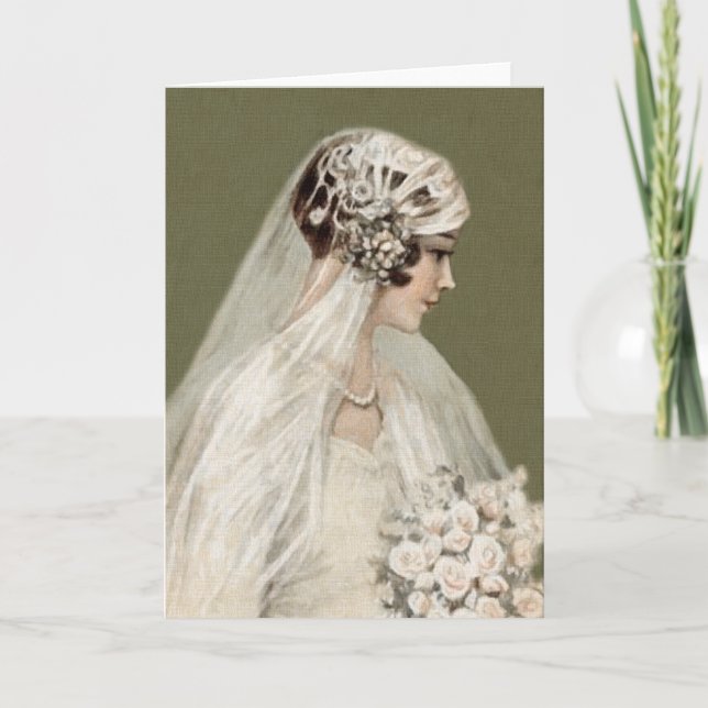 Carte Belle Mariée Vintage, Vert Antique (Devant)