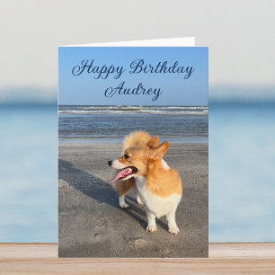Carte Belle Plage Corgi Custom Joyeux Anniversaire