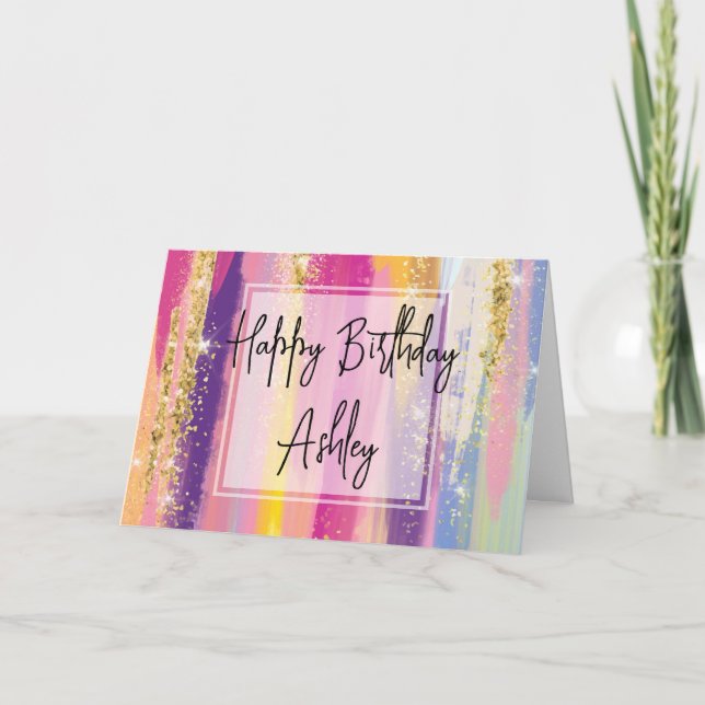 Carte Belle rainbow Stripes avec Faux Parties scintillan (Devant)