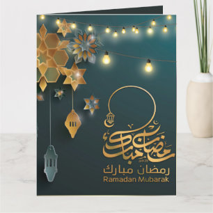 Carte Belle Ramadan Moubarak Golden & Blue Typographie