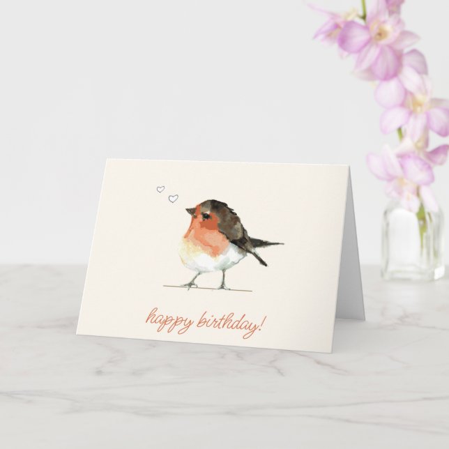 Carte Belle Robin Orange - Simple Anniversaire Élégant (Orchidée)