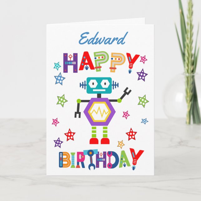 Carte Belle Robot Enfants Anniversaire (Devant)