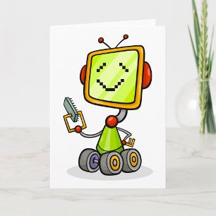 Carte Belle Robot Rétro Cartoon Amusant IA Tech Art numé
