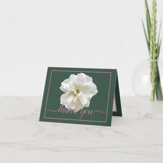 Carte Belle Rose blanche Couleur fond Merci chic (Devant)